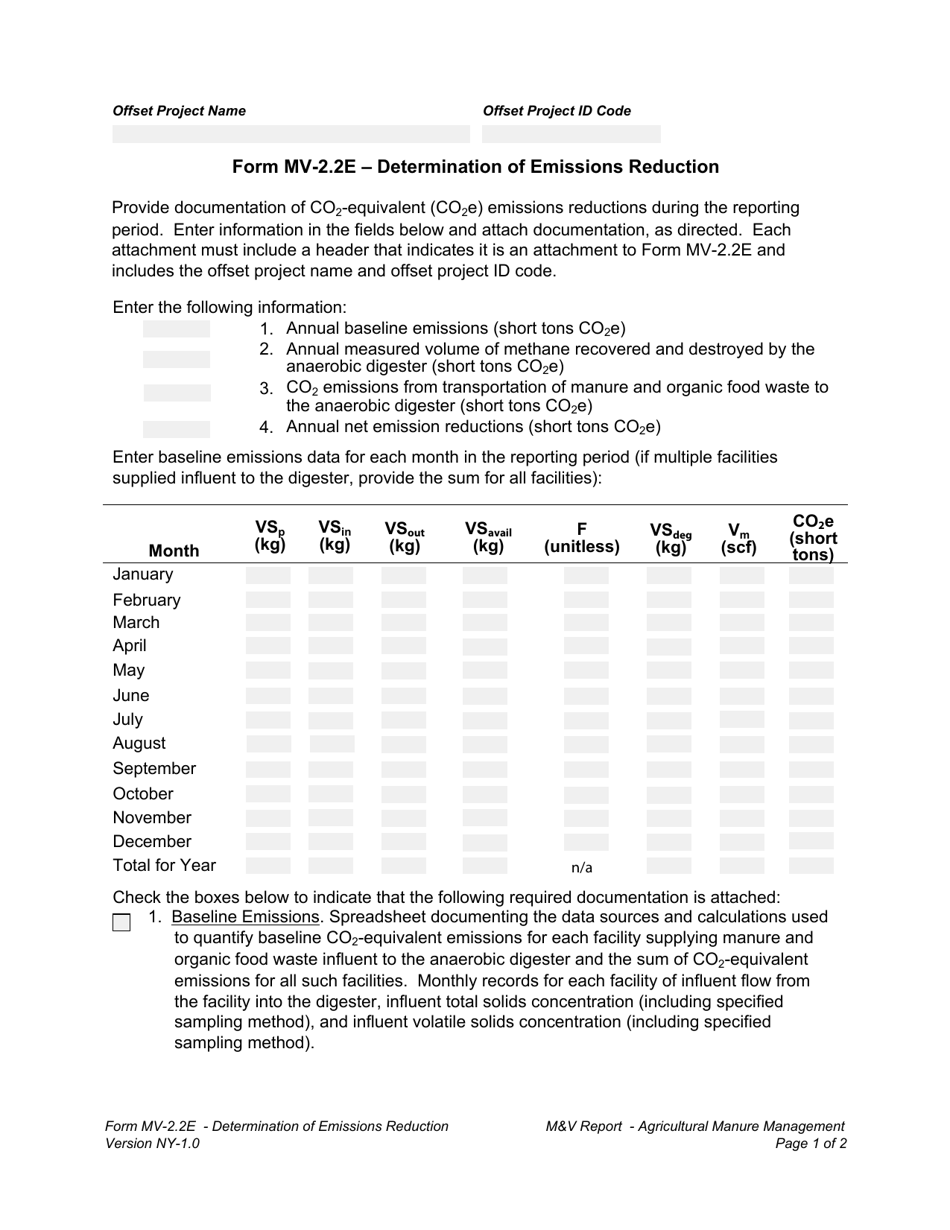 Form MV-2.2E Determination of Emissions Reduction - New York, Page 1