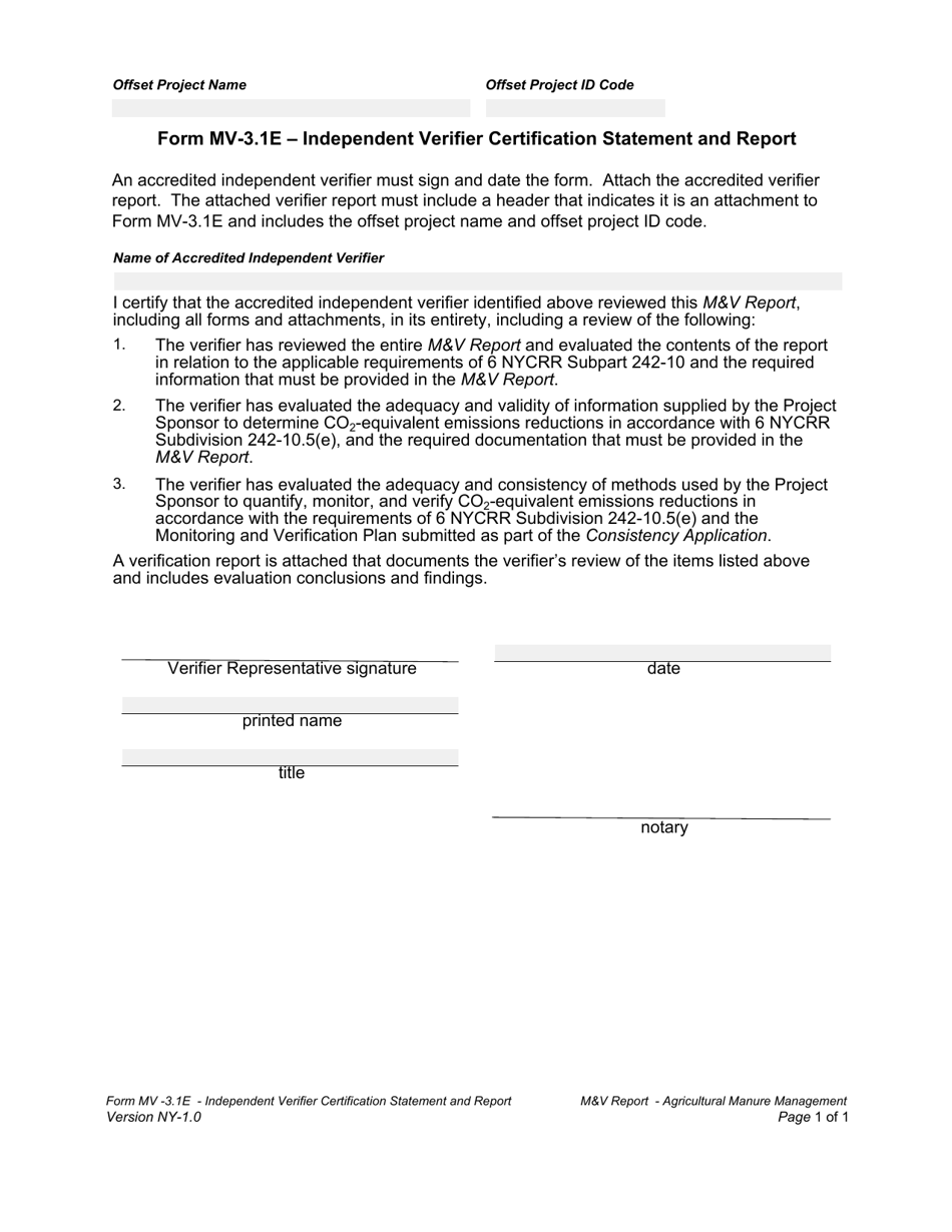 Form MV-3.1E Independent Verifier Certification Statement and Report - New York, Page 1
