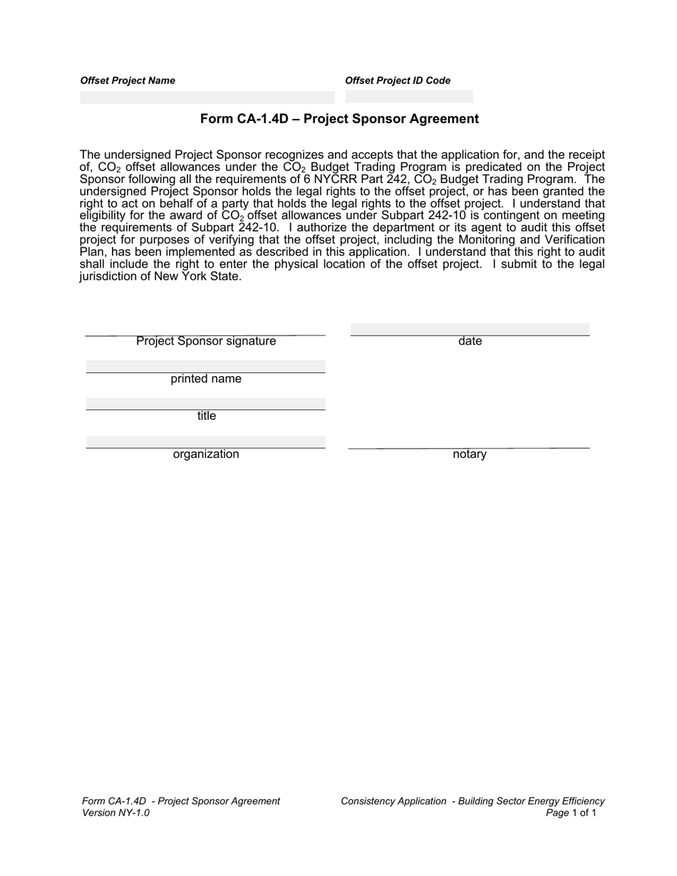 Form CA-1.4D Project Sponsor Agreement - New York, Page 1