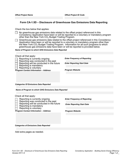 Form CA-1.5D Disclosure of Greenhouse Gas Emissions Data Reporting - New York