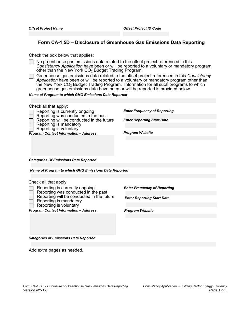 Form CA-1.5D Disclosure of Greenhouse Gas Emissions Data Reporting - New York, Page 1
