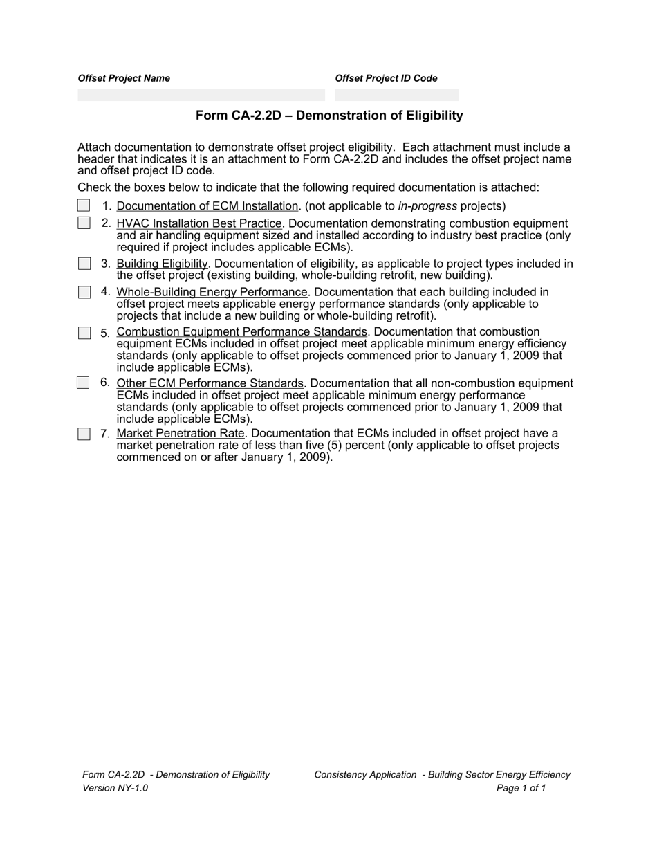 Form CA-2.2D Demonstration of Eligibility - New York, Page 1