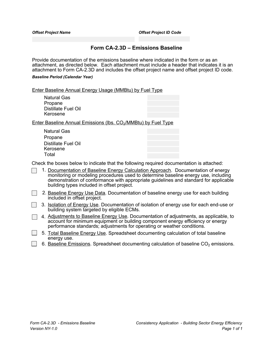 Form CA-2.3D Emissions Baseline - New York, Page 1