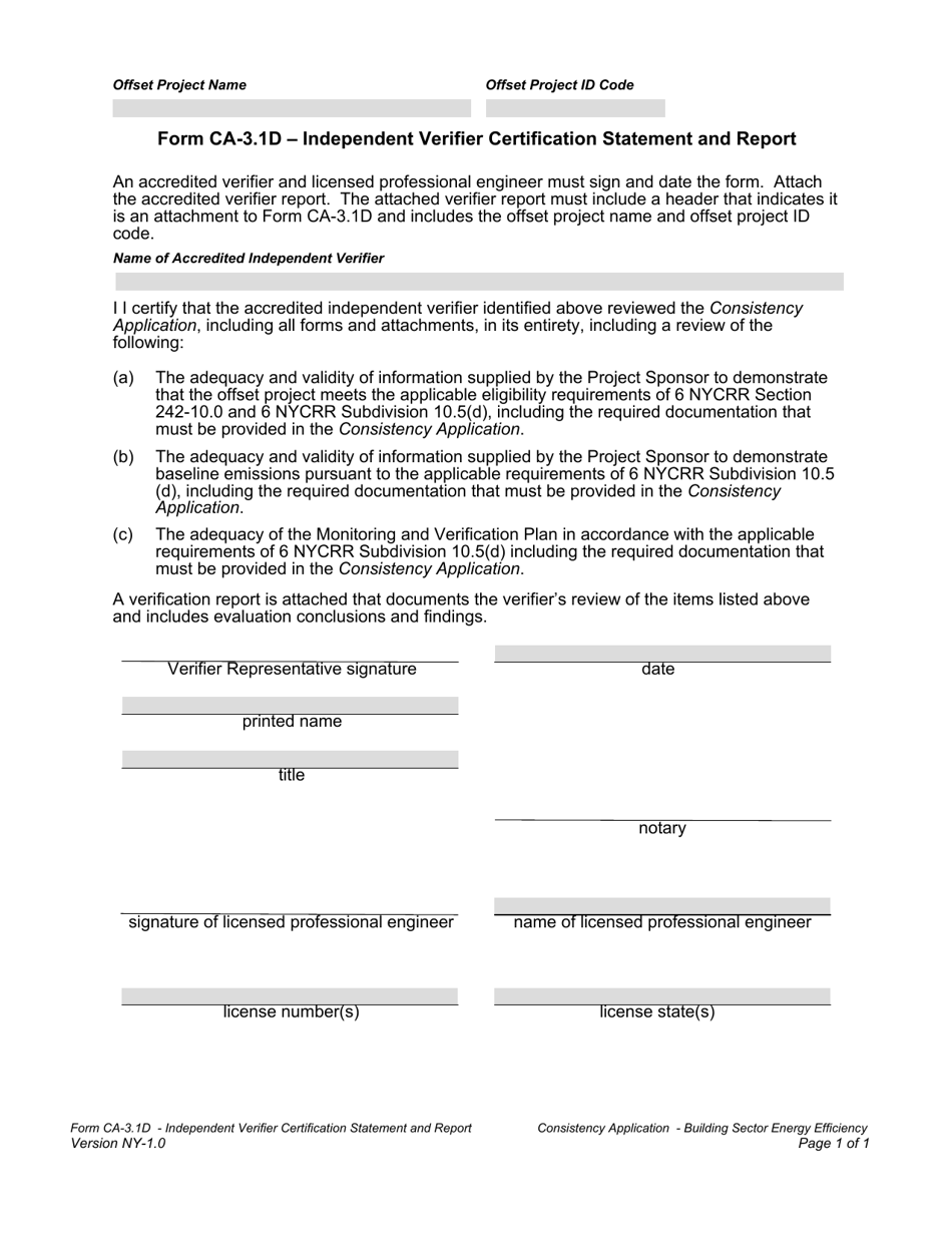 Form CA-3.1D Independent Verifier Certification Statement and Report - New York, Page 1