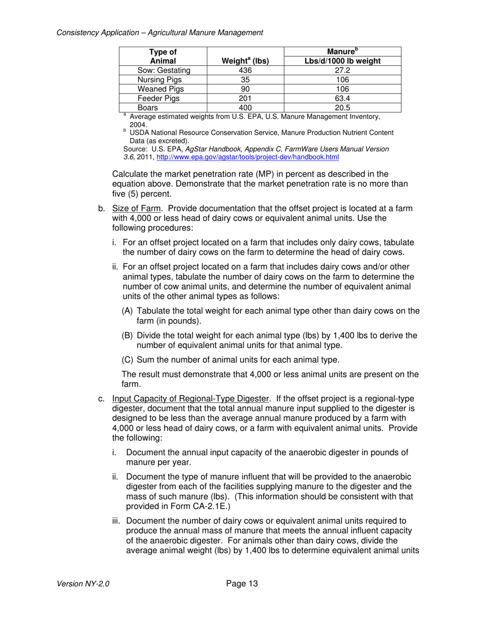 Instructions for Avoided Methane Emissions From Agricultural Manure Management Offset Project Consistency Application - New York, Page 13