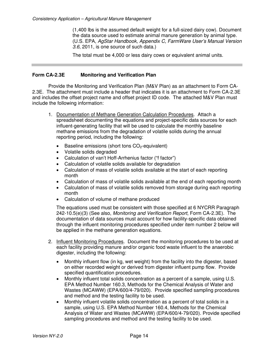 Instructions for Avoided Methane Emissions From Agricultural Manure Management Offset Project Consistency Application - New York, Page 14