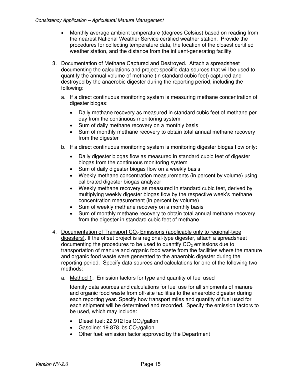 Instructions for Avoided Methane Emissions From Agricultural Manure Management Offset Project Consistency Application - New York, Page 15