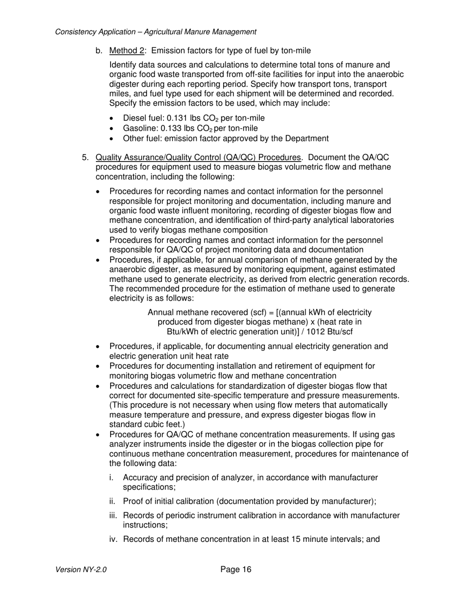 Instructions for Avoided Methane Emissions From Agricultural Manure Management Offset Project Consistency Application - New York, Page 16