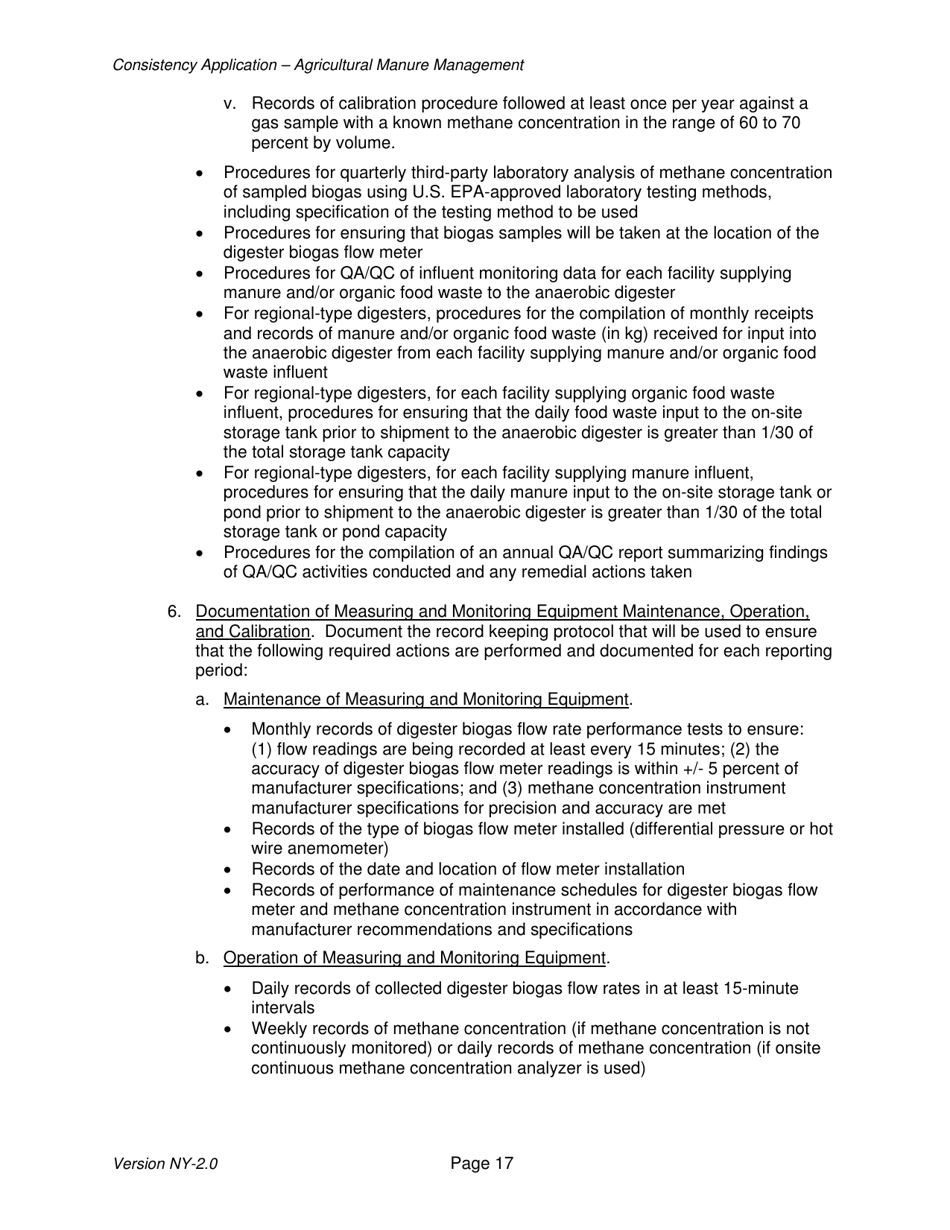 Instructions for Avoided Methane Emissions From Agricultural Manure Management Offset Project Consistency Application - New York, Page 17