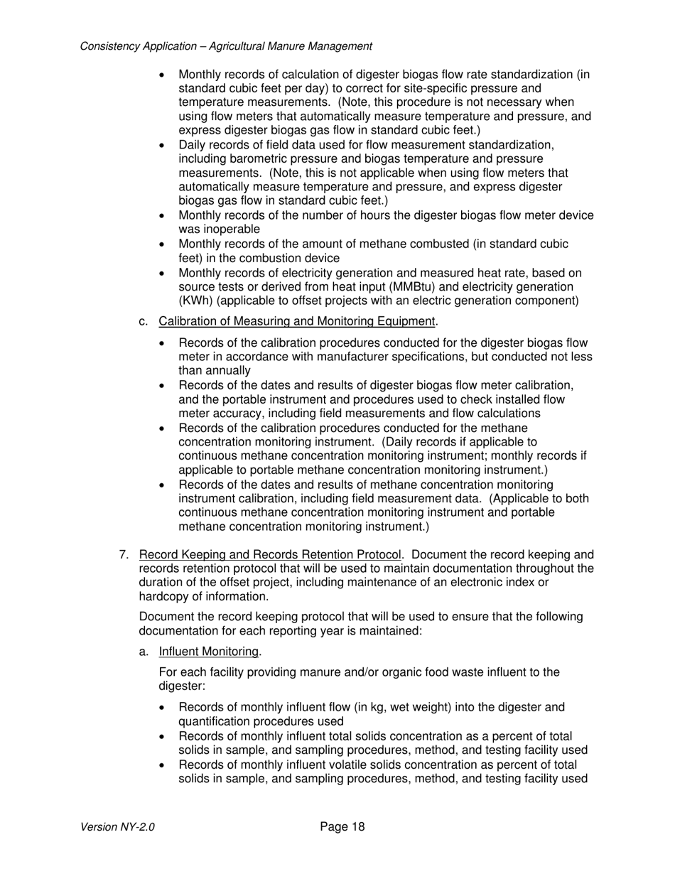 Instructions for Avoided Methane Emissions From Agricultural Manure Management Offset Project Consistency Application - New York, Page 18