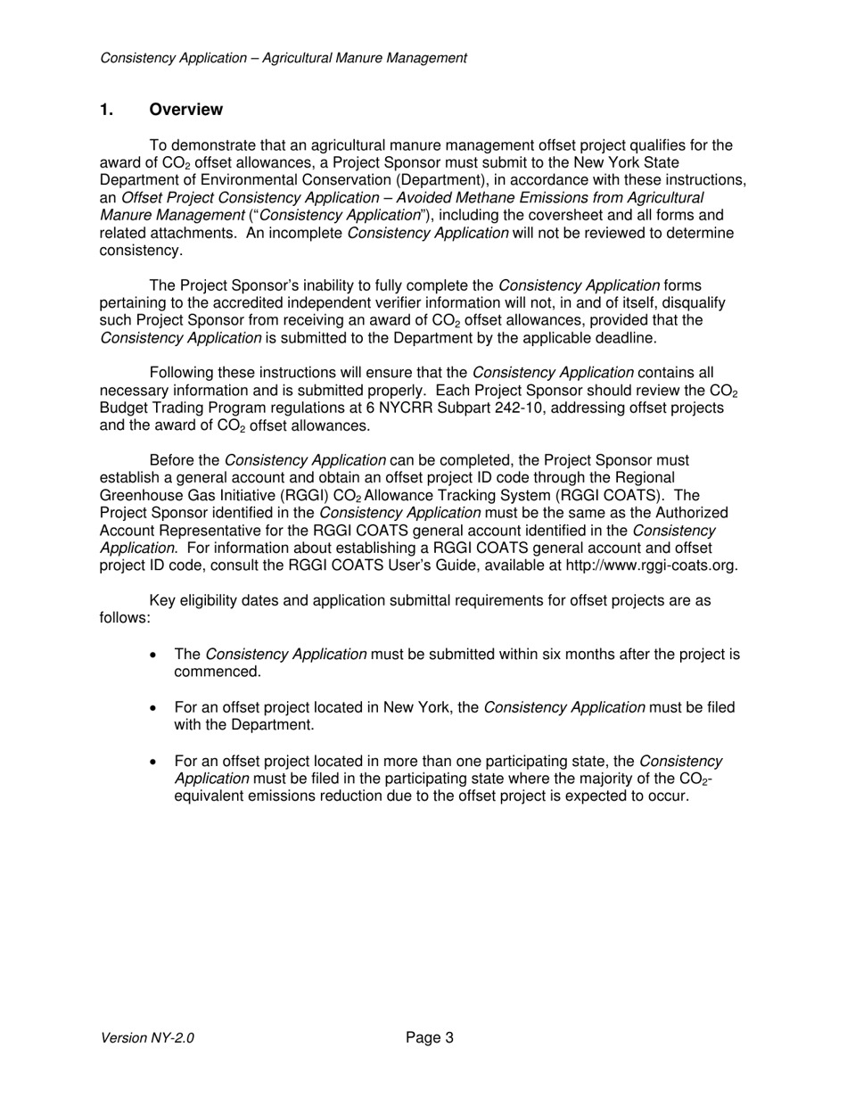Instructions for Avoided Methane Emissions From Agricultural Manure Management Offset Project Consistency Application - New York, Page 3