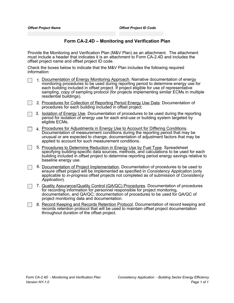 Form CA-2.4D Monitoring and Verification Plan - New York, Page 1