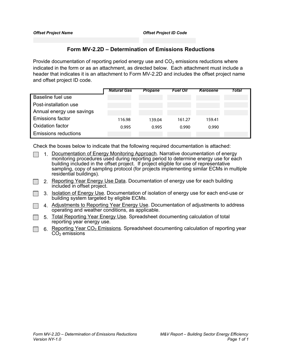 Form MV-2.2D Determination of Emissions Reductions - New York, Page 1