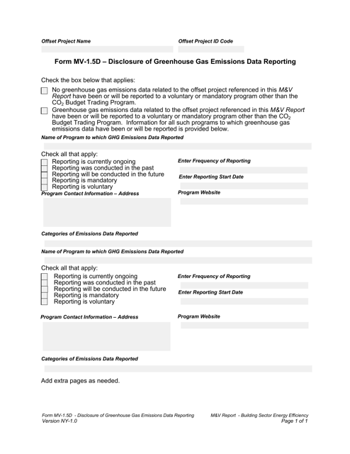 Form MV-1.5D Disclosure of Greenhouse Gas Emissions Data Reporting - New York