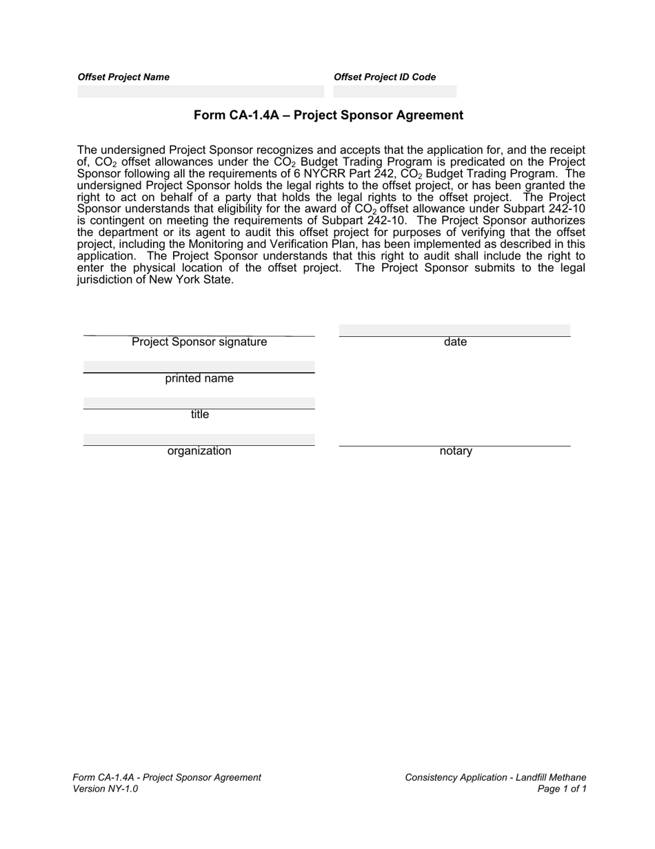 Form CA-1.4A Project Sponsor Agreement - New York, Page 1
