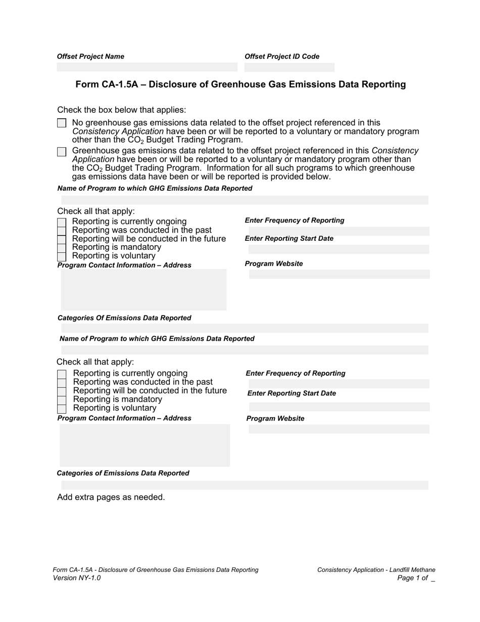 Form CA-1.5A Disclosure of Greenhouse Gas Emissions Data Reporting - New York, Page 1