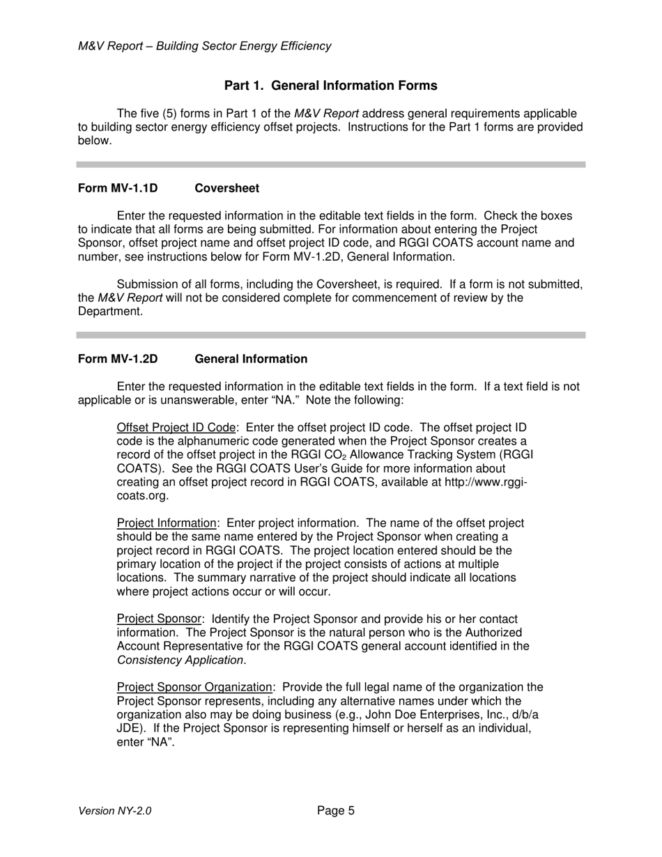 Instructions for Building Sector Energy Efficiency Offset Project Monitoring and Verification Report - New York, Page 5