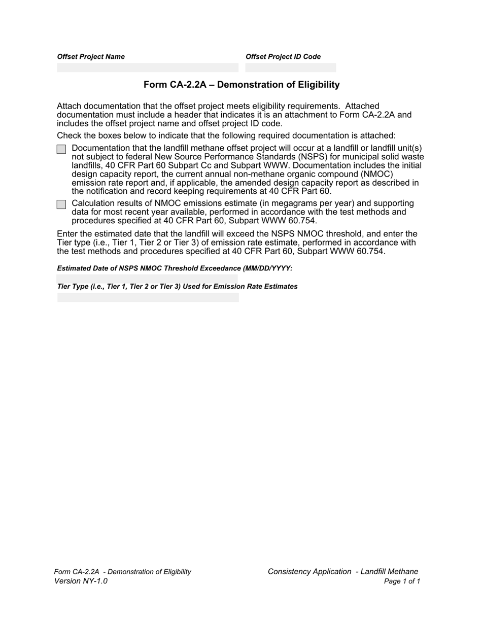 Form CA-2.2A Demonstration of Eligibility - New York, Page 1