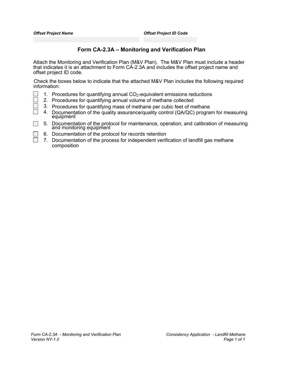 Form CA-2.3A Monitoring and Verification Plan - New York, Page 1