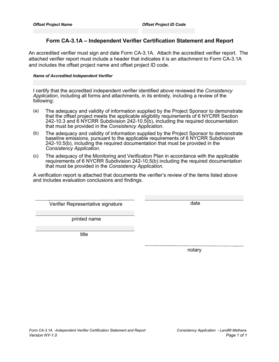 Form CA-3.1A Independent Verifier Certification Statement and Report - New York, Page 1