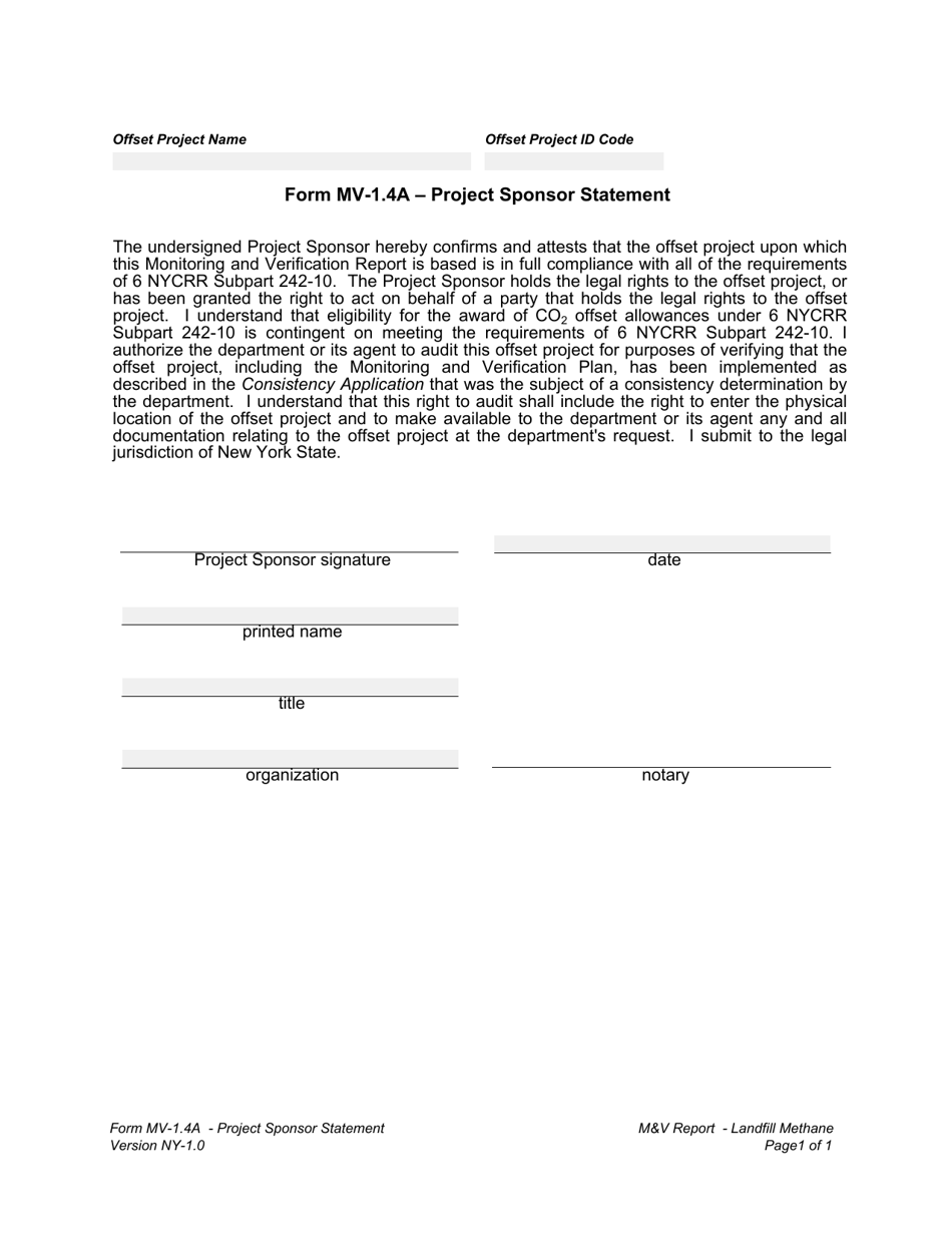 Form MV-1.4A Project Sponsor Statement - New York, Page 1