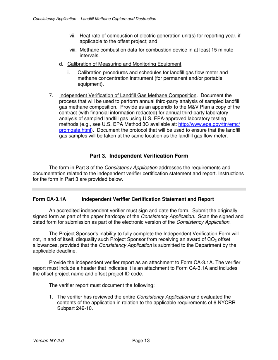 Instructions for Landfill Methane Capture and Destruction Offset Project Consistency Application - New York, Page 13