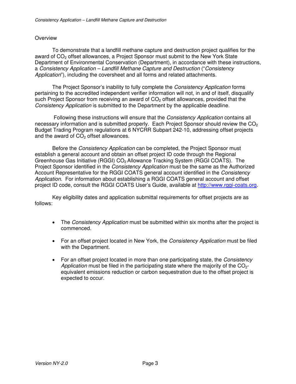 Instructions for Landfill Methane Capture and Destruction Offset Project Consistency Application - New York, Page 3