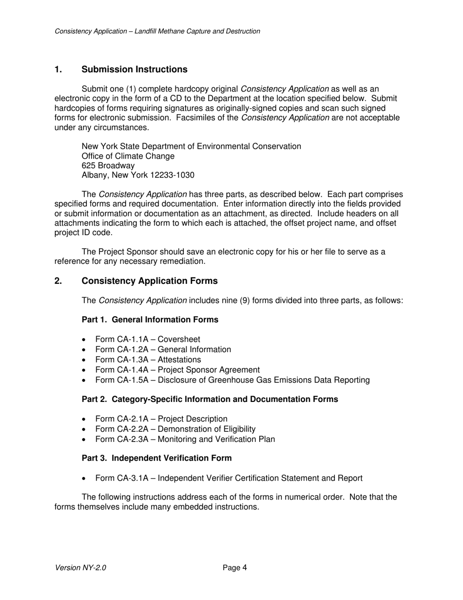 Instructions for Landfill Methane Capture and Destruction Offset Project Consistency Application - New York, Page 4
