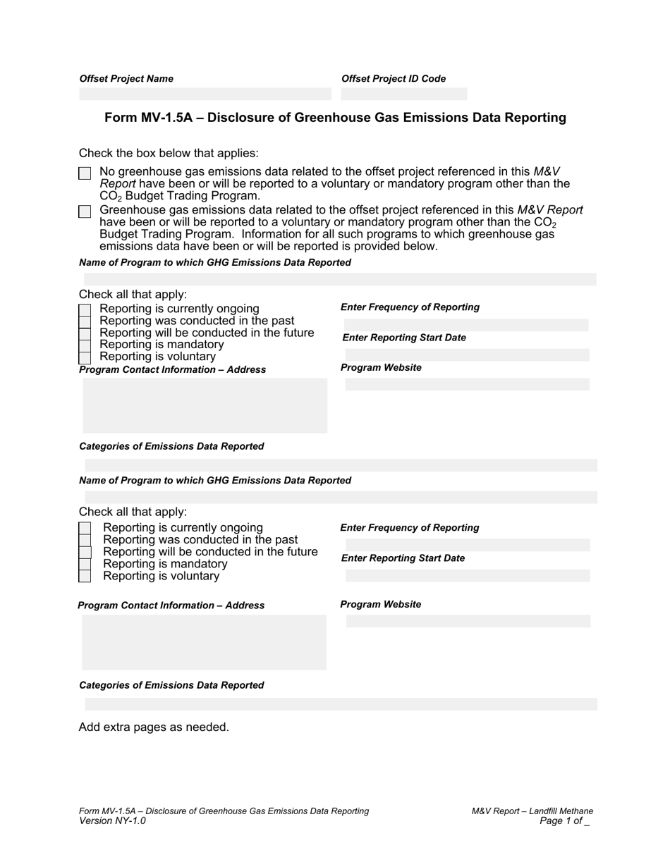 Form MV-1.5A Disclosure of Greenhouse Gas Emissions Data Reporting - New York, Page 1