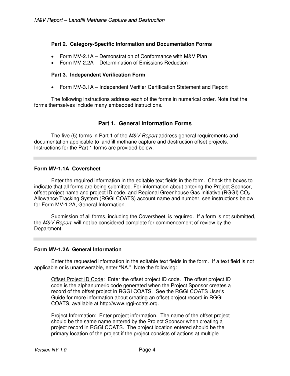 Instructions for Landfill Methane Capture and Destruction Offset Project Monitoring and Verification Report - New York, Page 4