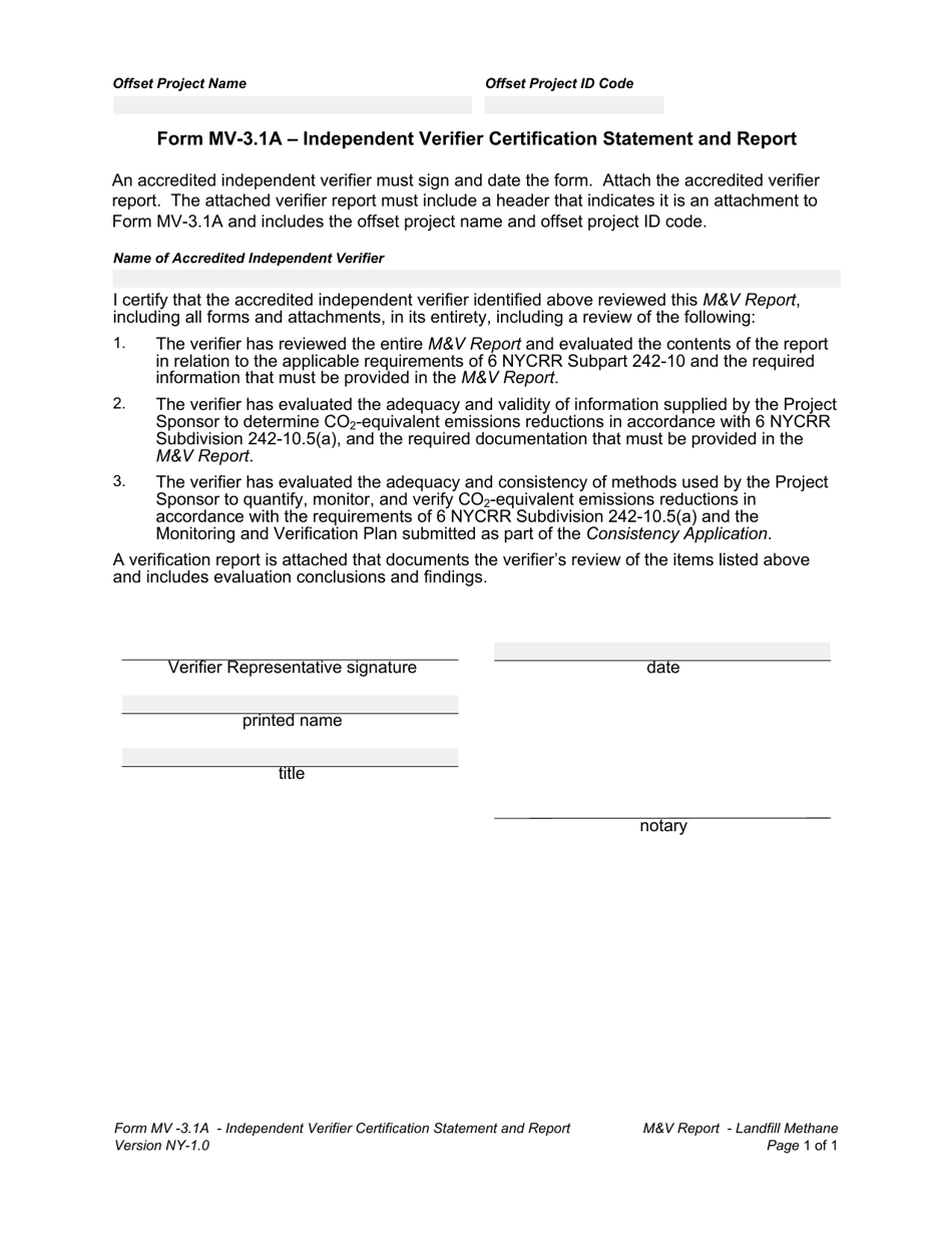 Form MV-3.1A Independent Verifier Certification Statement and Report - New York, Page 1