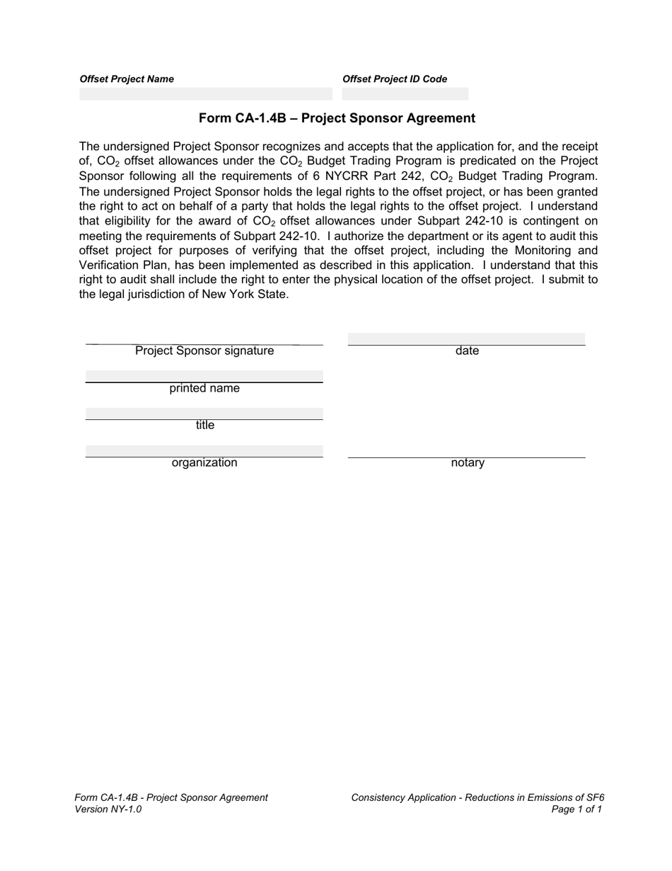 Form CA-1.4B Project Sponsor Agreement - New York, Page 1