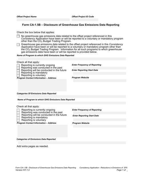 Form CA-1.5B Disclosure of Greenhouse Gas Emissions Data Reporting - New York