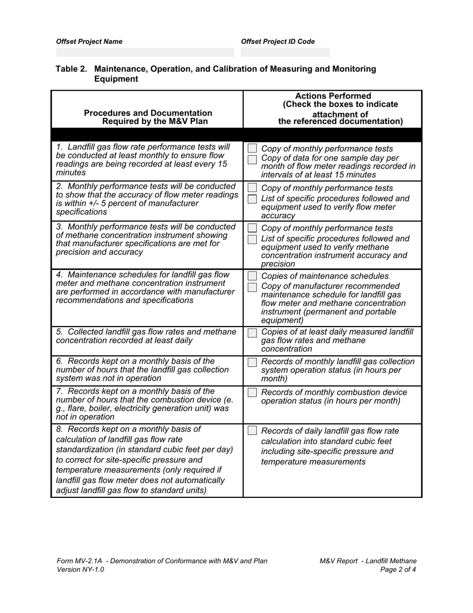 Form MV-2.1A Demonstration of Conformance With Mv Plan - New York, Page 2