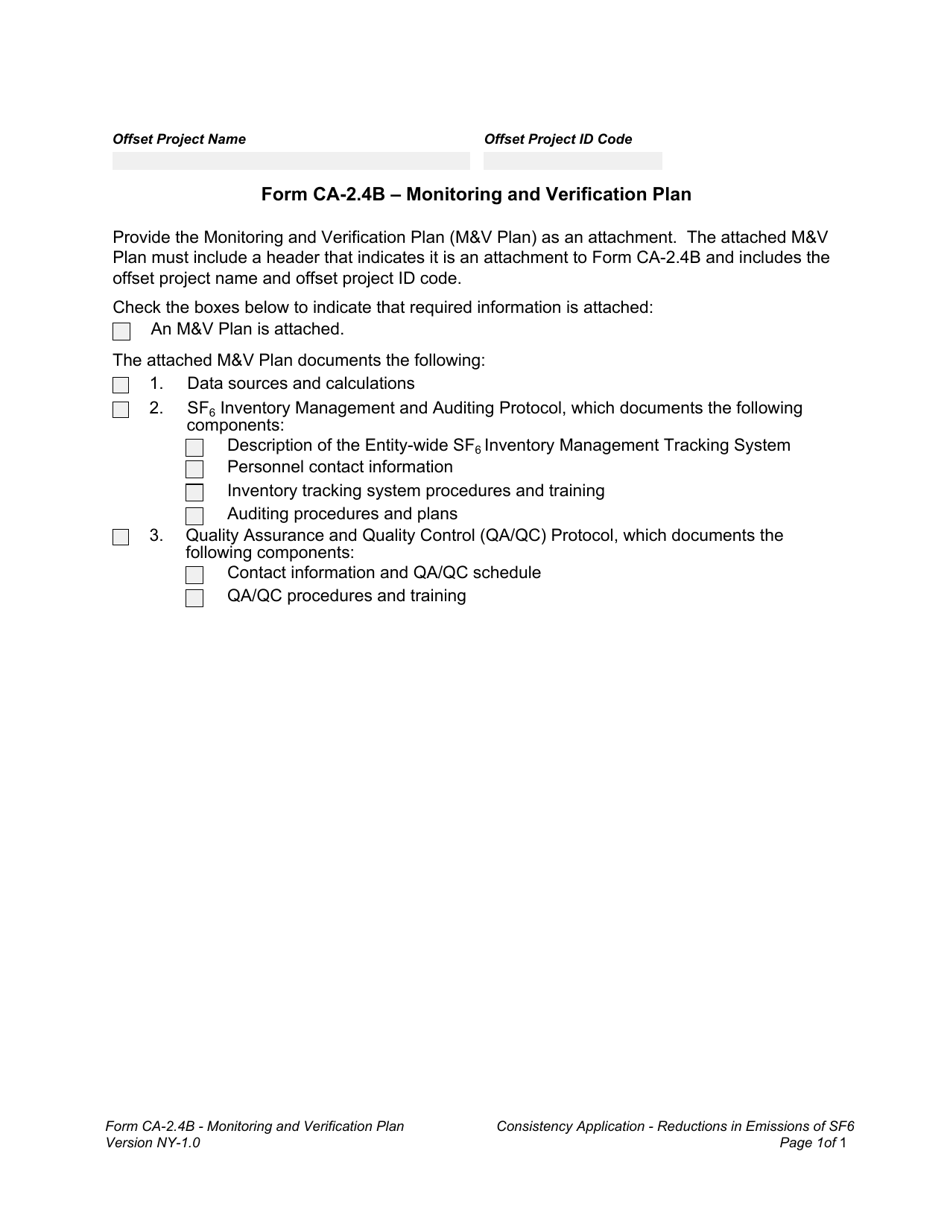 Form CA-2.4B Monitoring and Verification Plan - New York, Page 1