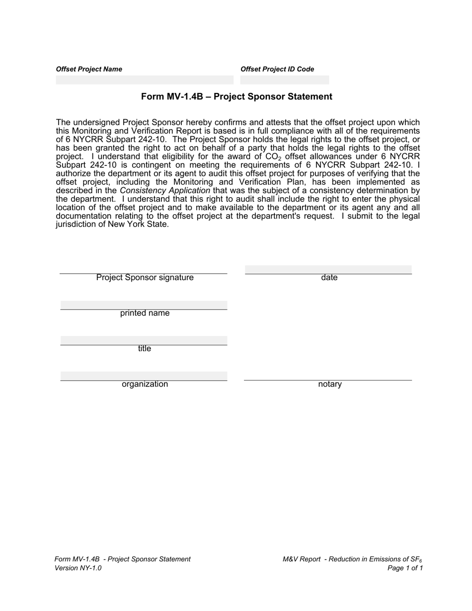 Form MV-1.4B Project Sponsor Statement - New York, Page 1