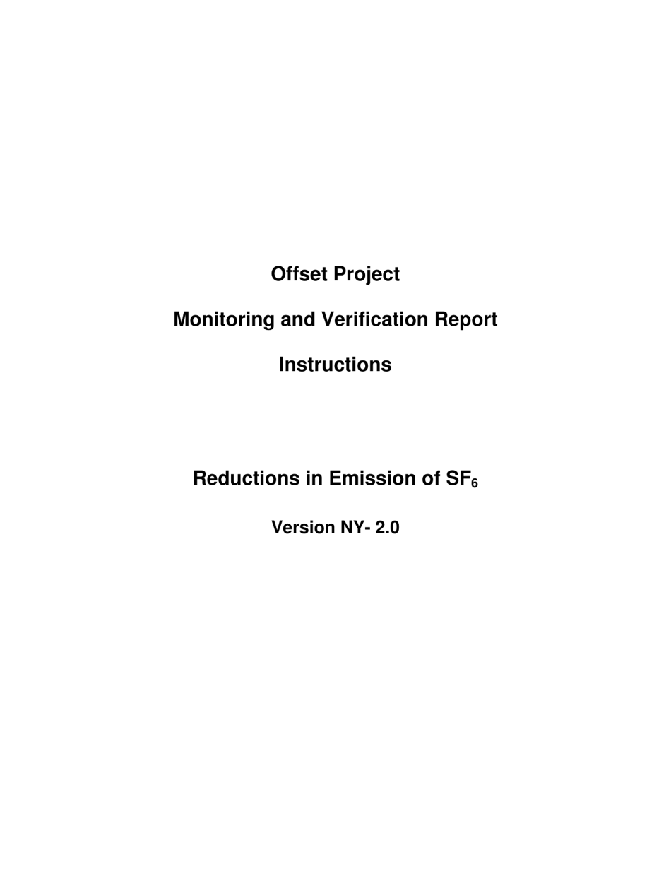 Reductions in Emission of Sulfur Hexafluoride (Sf6) Offset Project Monitoring and Verification Report - New York, Page 1