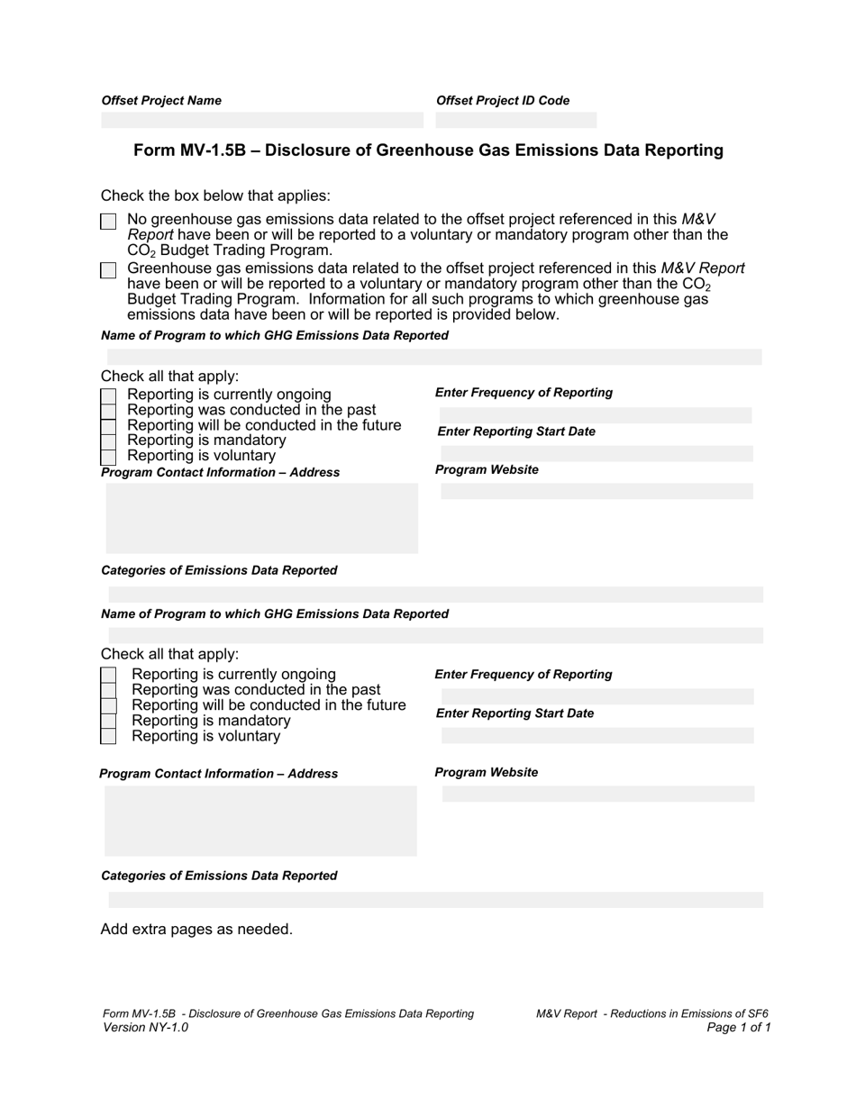 Form MV-1.5B Disclosure of Greenhouse Gas Emissions Data Reporting - New York, Page 1