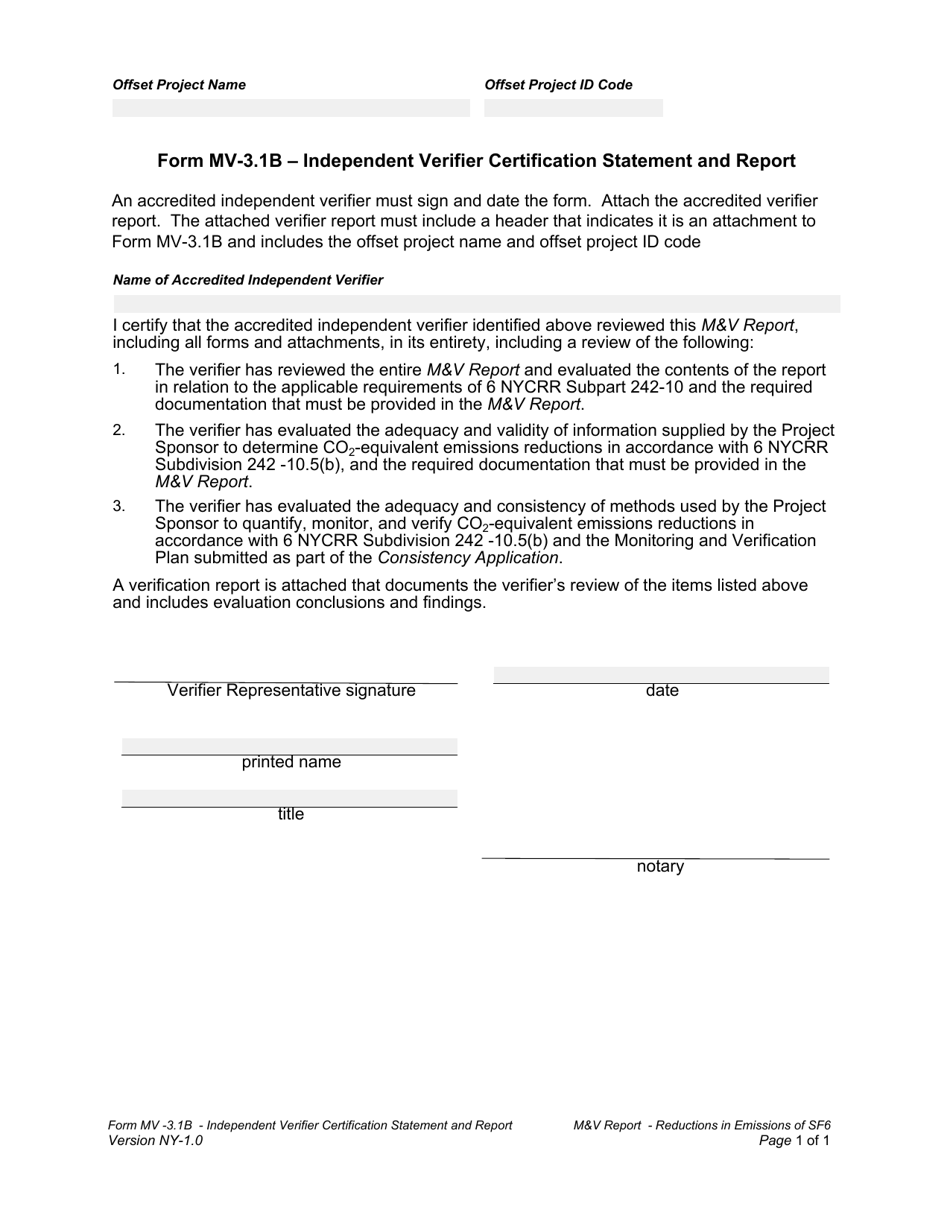 Form MV-3.1B Independent Verifier Certification Statement and Report - New York, Page 1