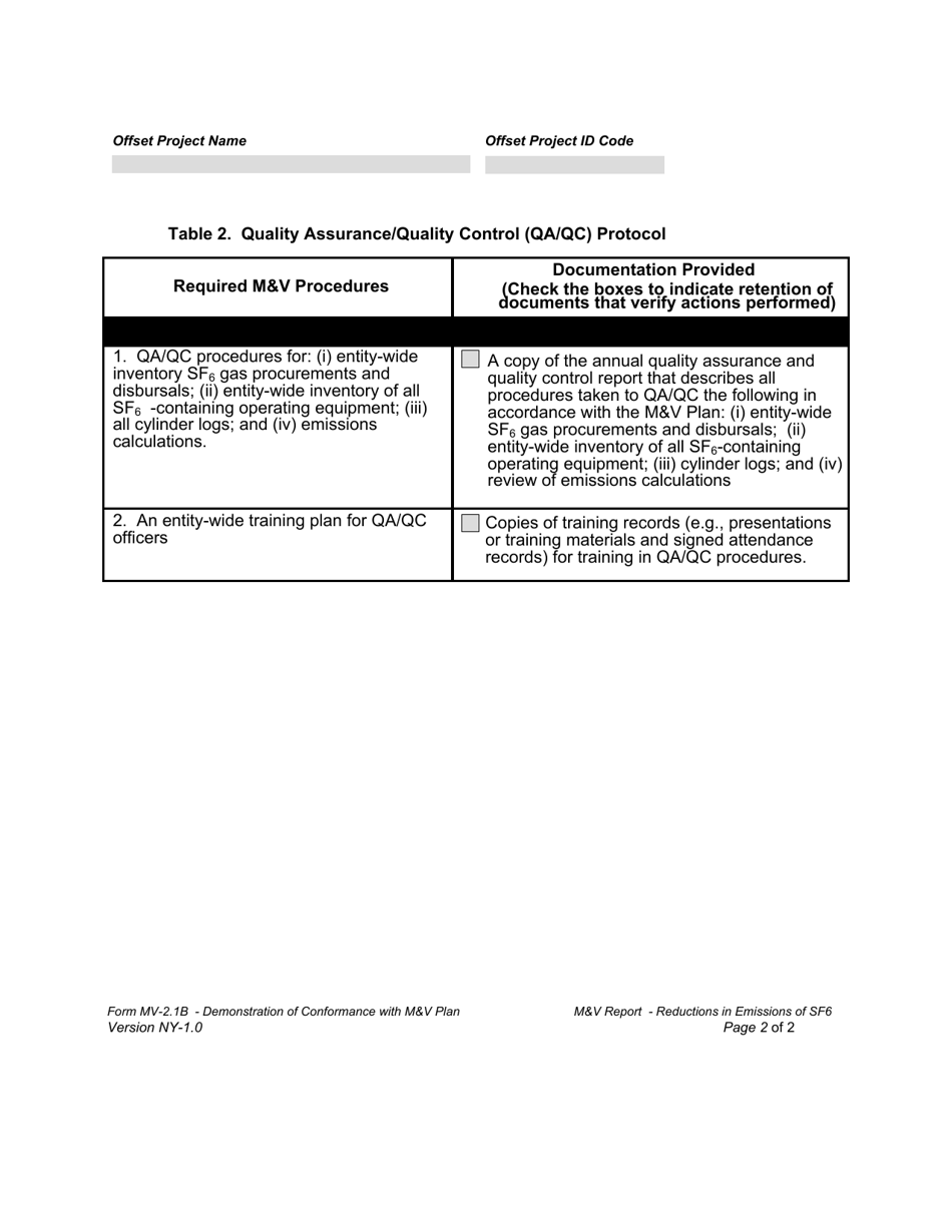Form MV-2.1B Demonstration of Conformance With Mv Plan - New York, Page 2