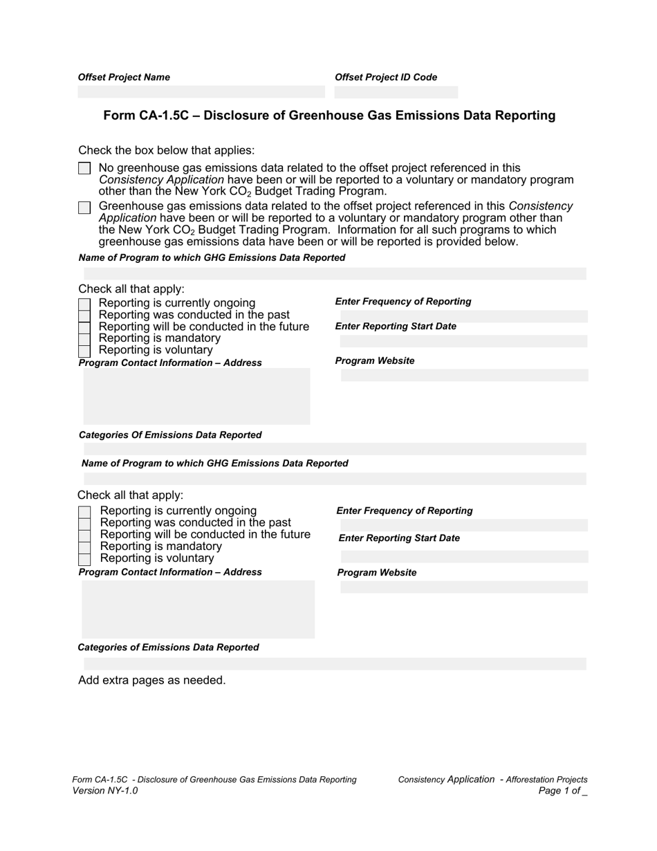 Form CA-1.5C Disclosure of Greenhouse Gas Emissions Data Reporting - New York, Page 1