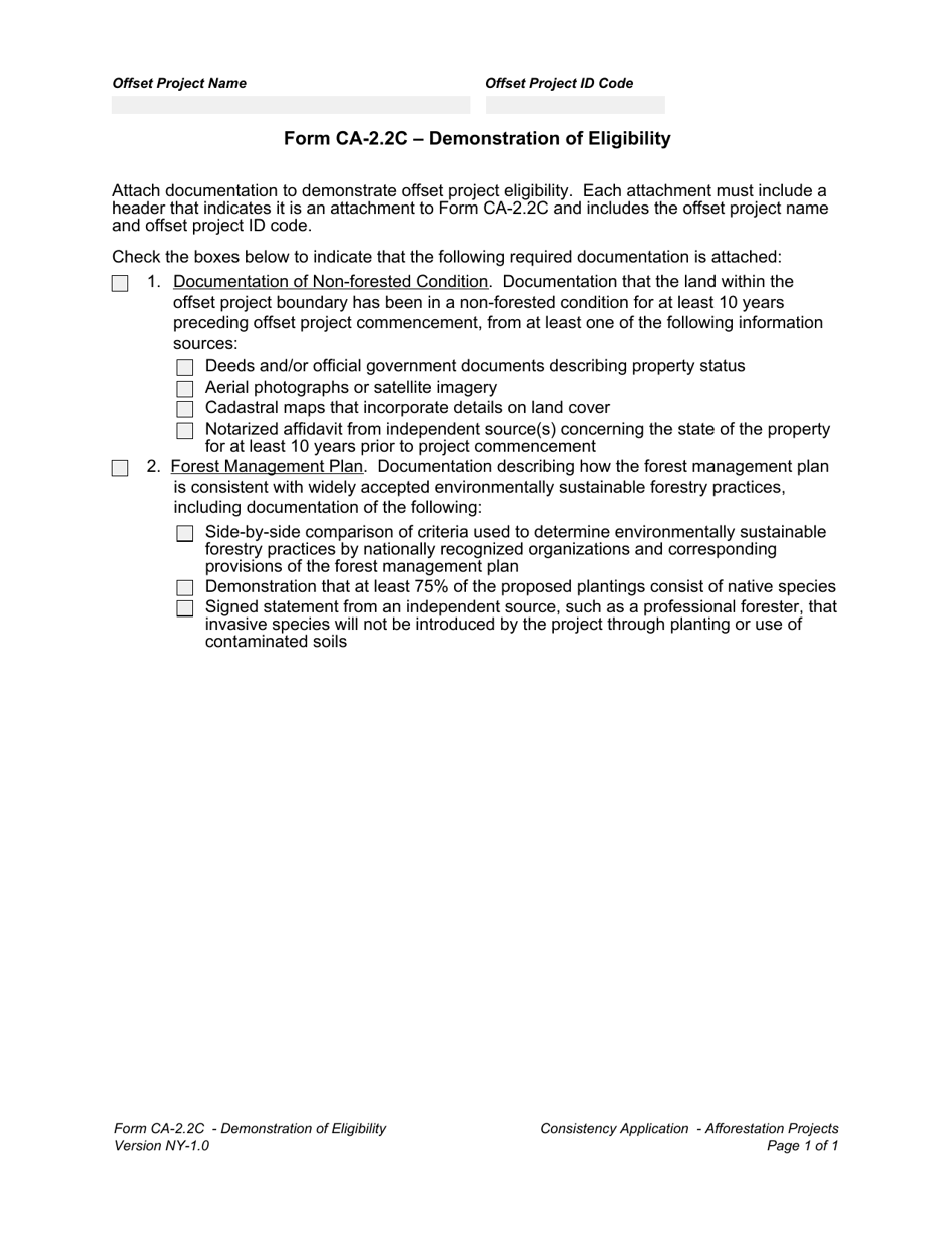 Form CA-2.2C Demonstration of Eligibility - New York, Page 1