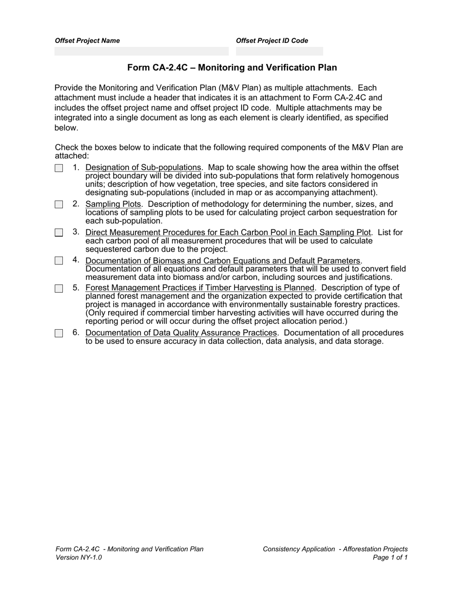 Form CA-2.4C Monitoring and Verification Plan - New York, Page 1
