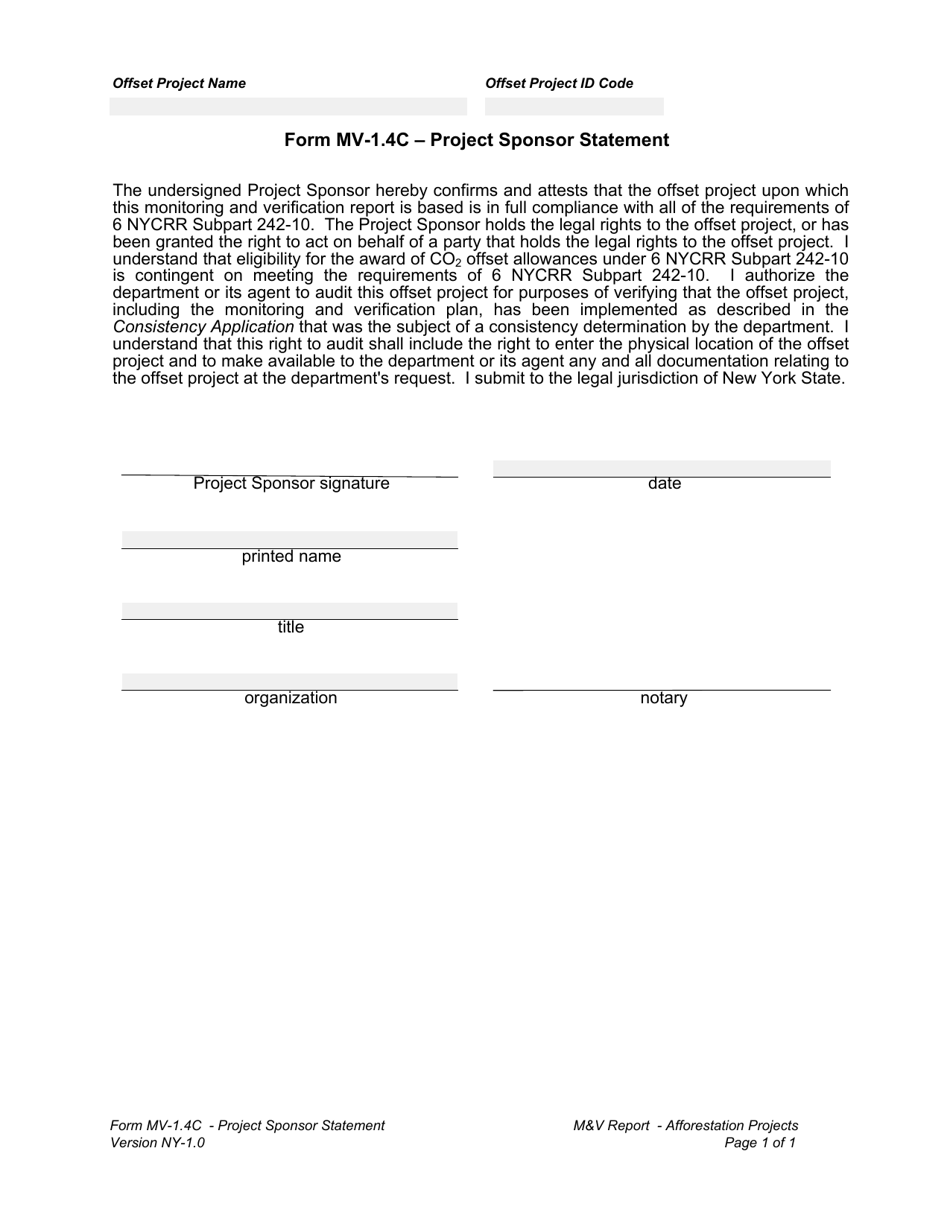 Form MV-1.4C Project Sponsor Statement - New York, Page 1