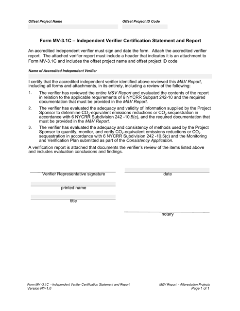 Form MV-3.1C Independent Verifier Certification Statement and Report - New York