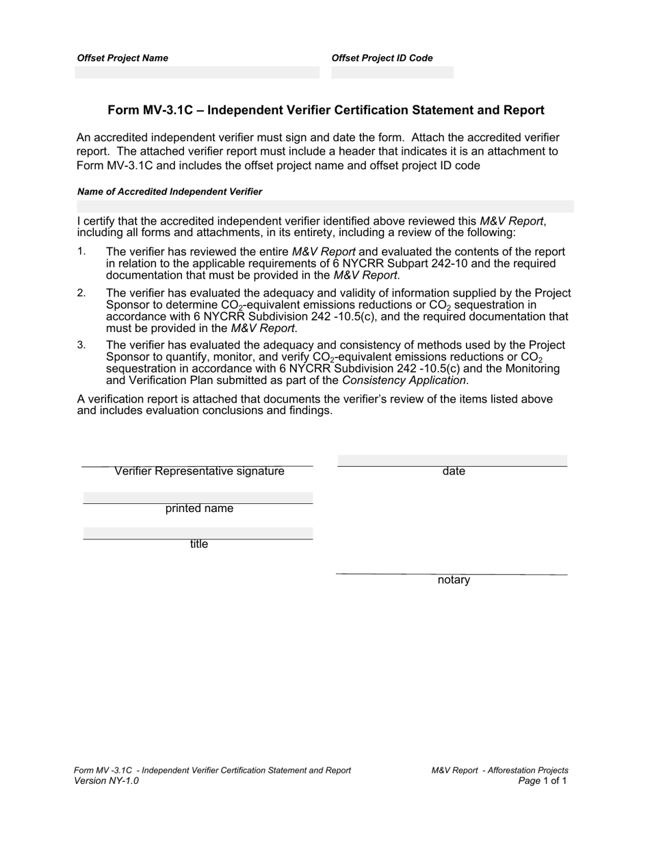 Form MV-3.1C Independent Verifier Certification Statement and Report - New York, Page 1