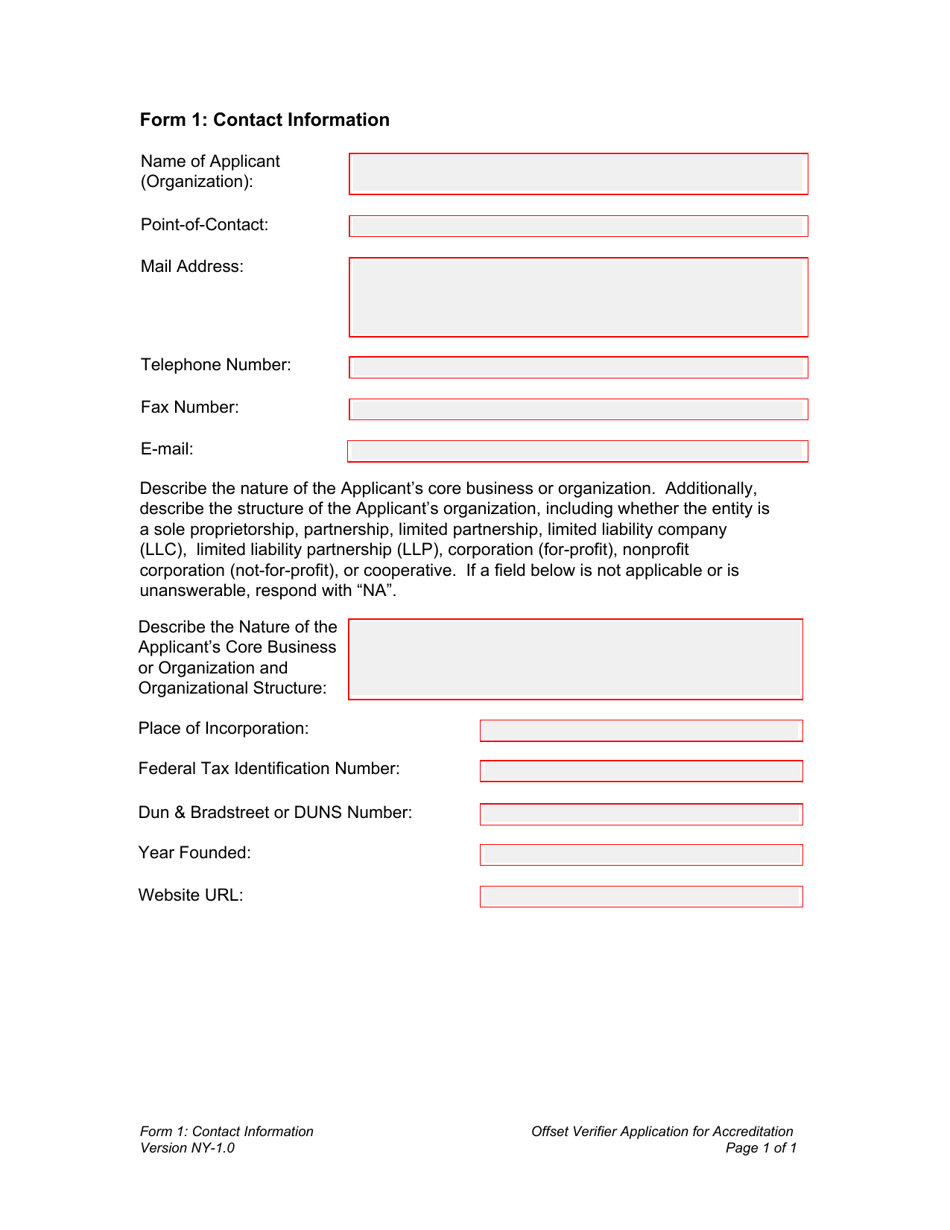 Form 1 Contact Information - New York, Page 1