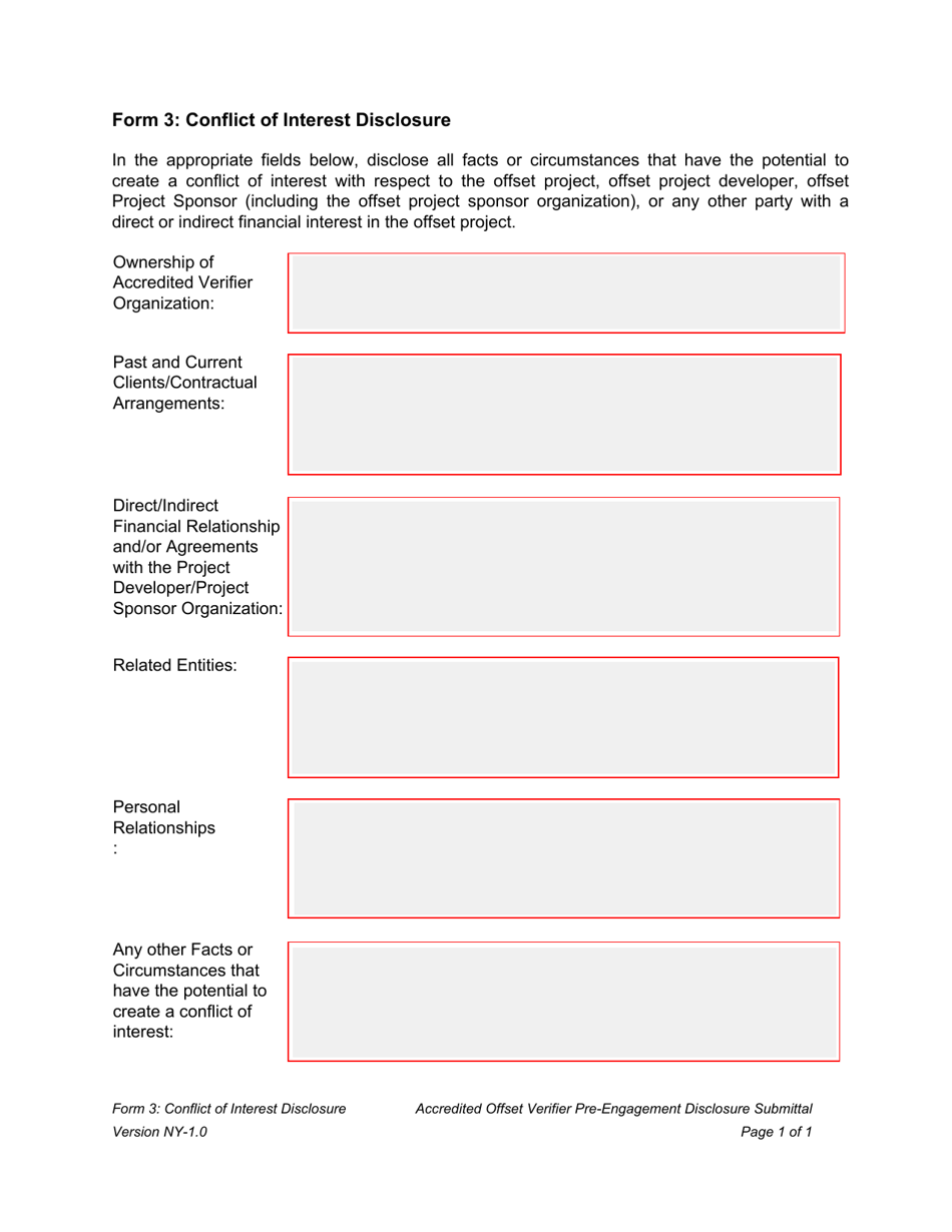 Form 3 Conflict of Interest Disclosure - New York, Page 1