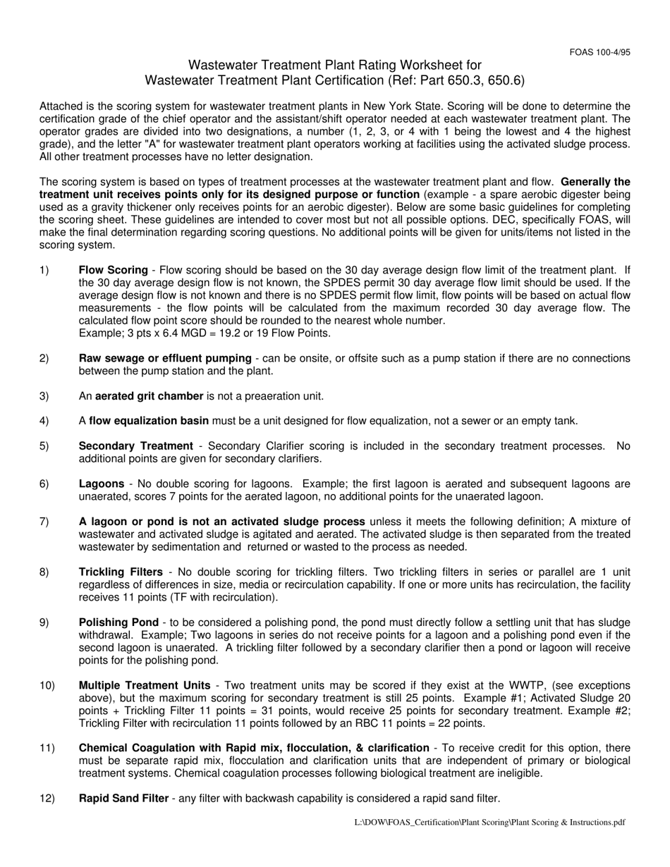 Wwtp Facility Score Sheet Form - New York, Page 2