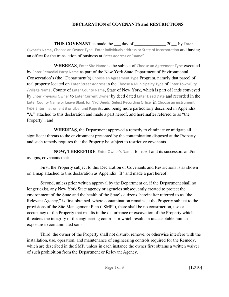 Deed Restriction Template - No Groundwater Restrictions - New York, Page 1